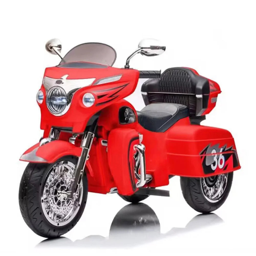 JUESHUAI eScooter 12V Two Seat Kids Electric Motorcycle with Key Start Dual Motor Headlight Storage Box 3 Wheels for Play