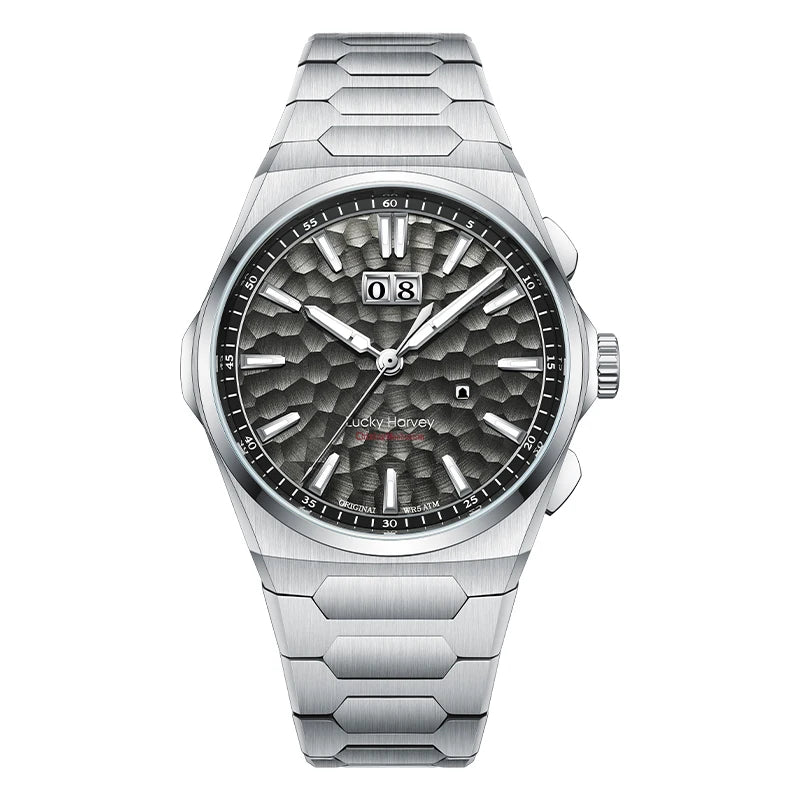 Lucky Harvey Hammered DialSelf-sounding Chiming Watches Automatic Movement Men's Watch 316L Stainless Steel Wristwatch Casual