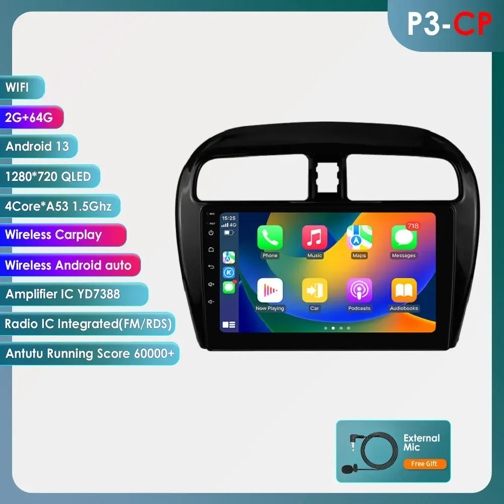 Hizpo 2 Din Android 14 Car Radio Multimidia For MITSUBISHI Mirage Spacestar Dodge Attitude 2012-2018 GPS Navigation Carplay DSP
