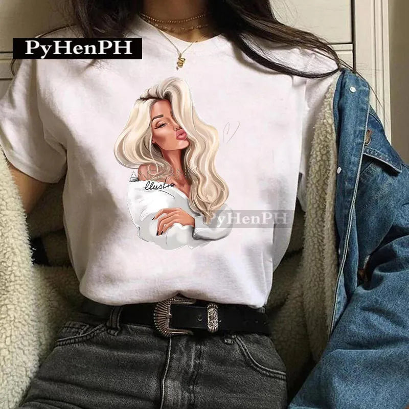 Fashion Girl T Shirt A Stylish European and American Style Printed T-shirt Is A Great Summer Casual Friend for Women