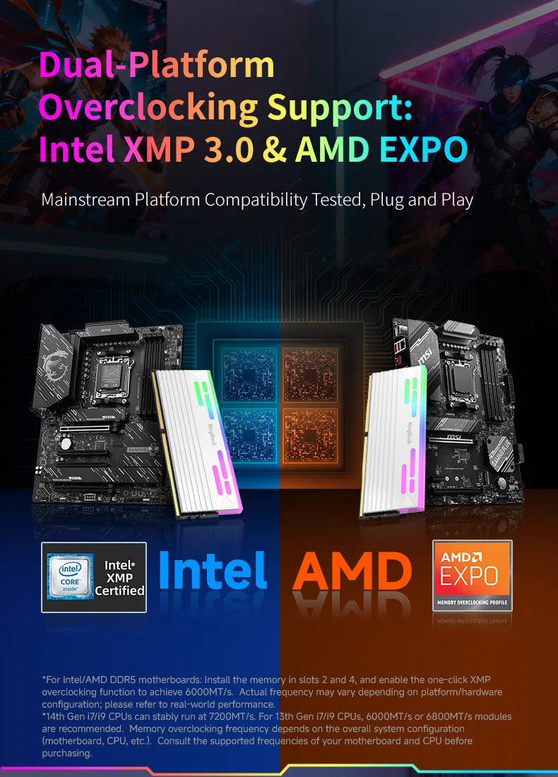 KingBank SoarBlade KFRW DDR5 RGB Series 24GBx2 6000MHz Kit UDIMM Dual Channel Computer Desktop PC Hynix M die CL28