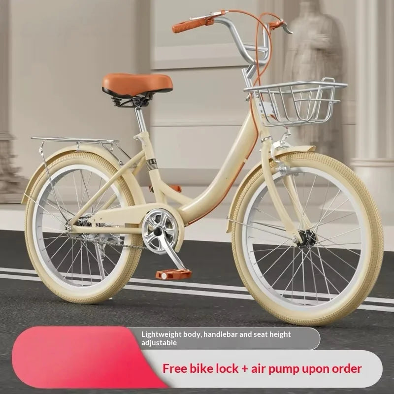 Adult Women's 20-inch/22-inch/24-inch High Carbon Steel Hard Frame Double V Brakes Lightweight Retro College Commuter Bicycle