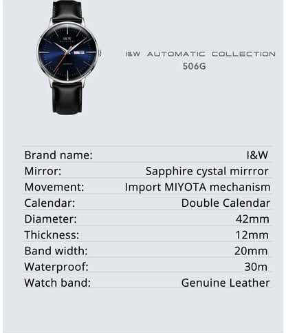 Fashion Men's Watches MIYOTA 8215 Watch Luxury brand CARNIVAL Automatic Mechanical Wristwatch Sapphire Double Calendar Men Watch
