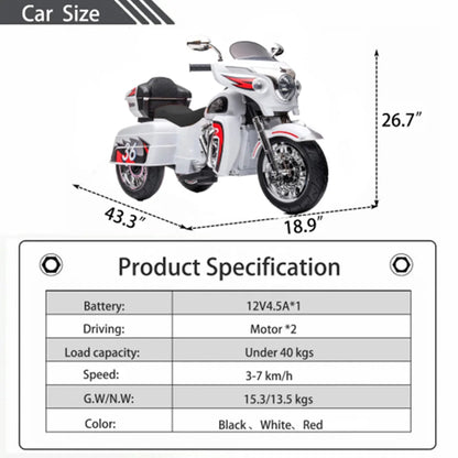 JUESHUAI eScooter 12V Two Seat Kids Electric Motorcycle with Key Start Dual Motor Headlight Storage Box 3 Wheels for Play