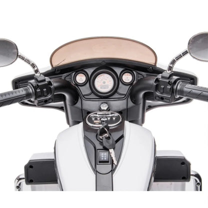 JUESHUAI eScooter 12V Two Seat Kids Electric Motorcycle with Key Start Dual Motor Headlight Storage Box 3 Wheels for Play
