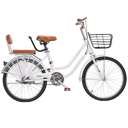 Adult Women's 20-inch/22-inch/24-inch High Carbon Steel Hard Frame Double V Brakes Lightweight Retro College Commuter Bicycle