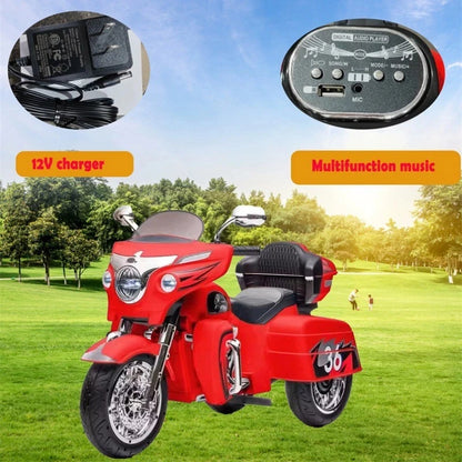 JUESHUAI eScooter 12V Two Seat Kids Electric Motorcycle with Key Start Dual Motor Headlight Storage Box 3 Wheels for Play