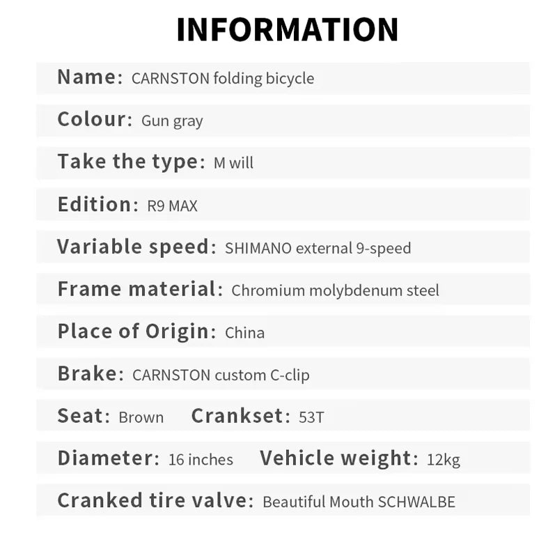 CRANSTON 16-inch 9-speed R9 Max Tri-folding Bike Electroplate Steel Frame Light Weight Foldable Bike S bar M BAR Folding Bicycle