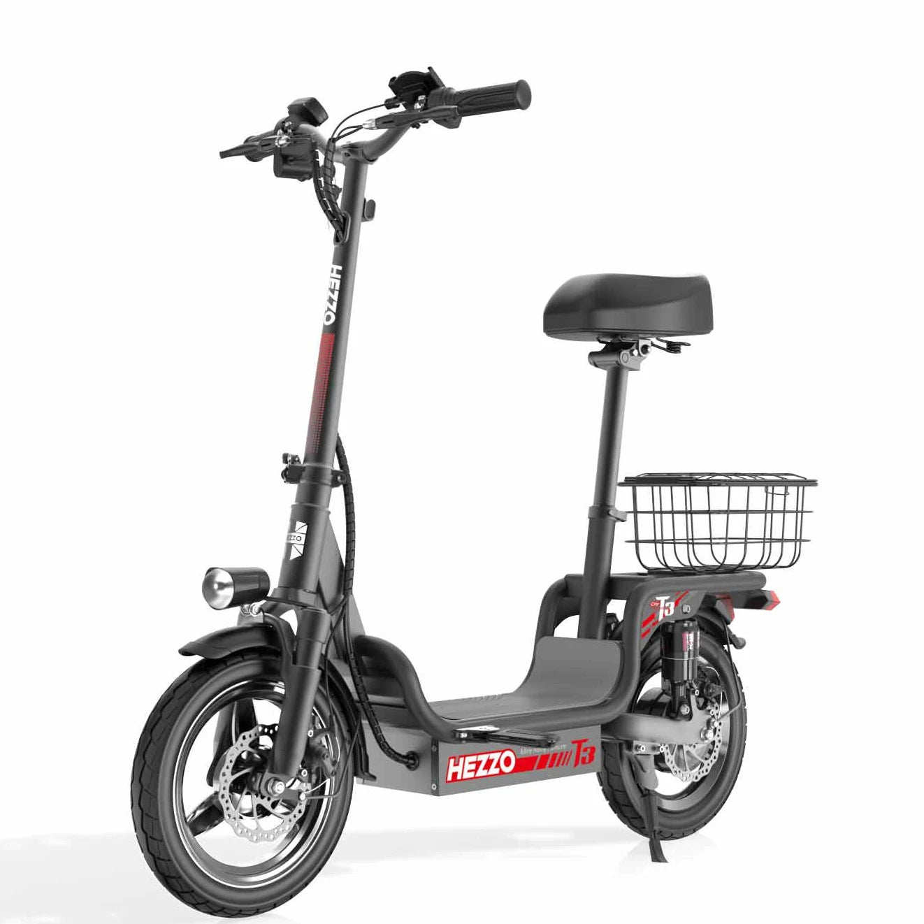 HEZZO T3 Escooter 48V 500W/750W Electric Scooter 14-inch Portable Folding Two-wheeled 15Ah 60KM Long Range Escooter With Basket