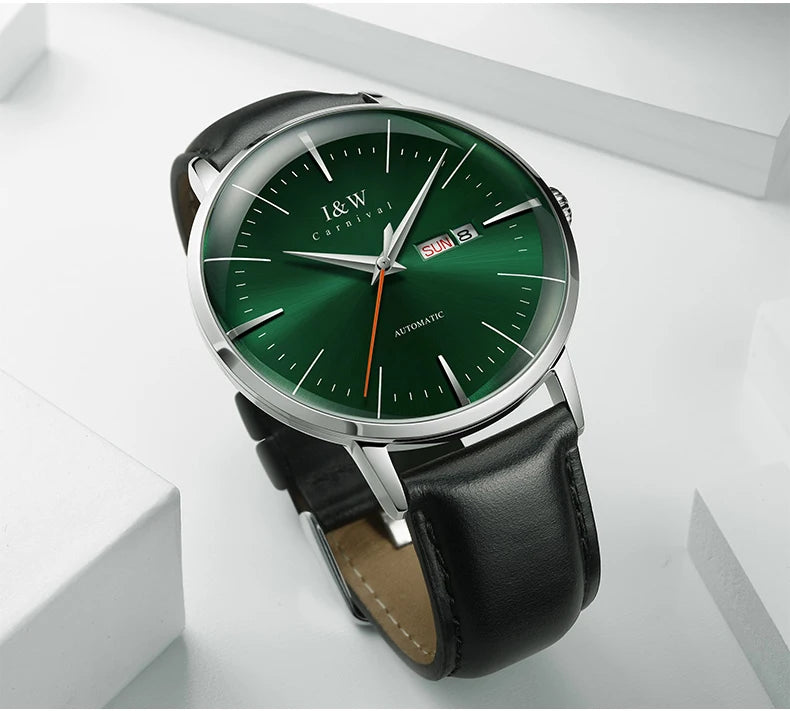 Fashion Men's Watches MIYOTA 8215 Watch Luxury brand CARNIVAL Automatic Mechanical Wristwatch Sapphire Double Calendar Men Watch
