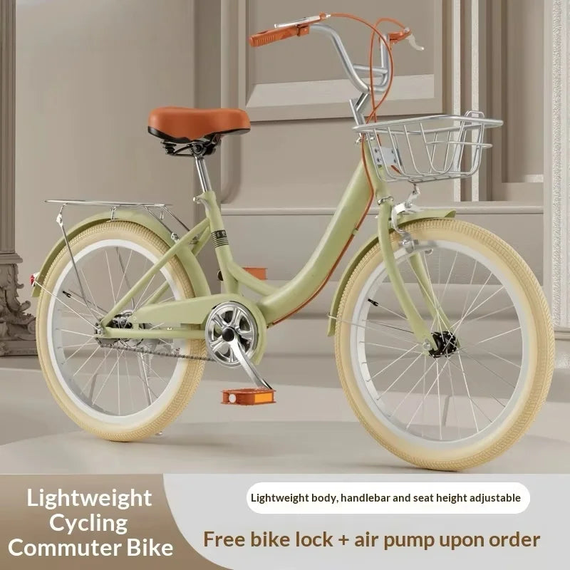 Adult Women's 20-inch/22-inch/24-inch High Carbon Steel Hard Frame Double V Brakes Lightweight Retro College Commuter Bicycle