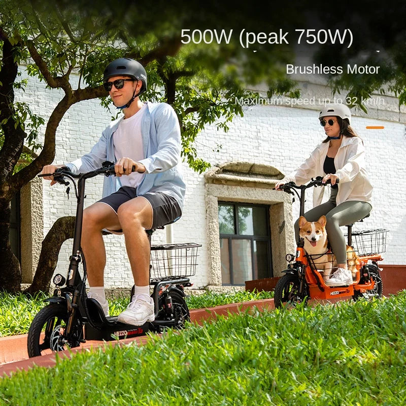 HEZZO T3 Escooter 48V 500W/750W Electric Scooter 14-inch Portable Folding Two-wheeled 15Ah 60KM Long Range Escooter With Basket