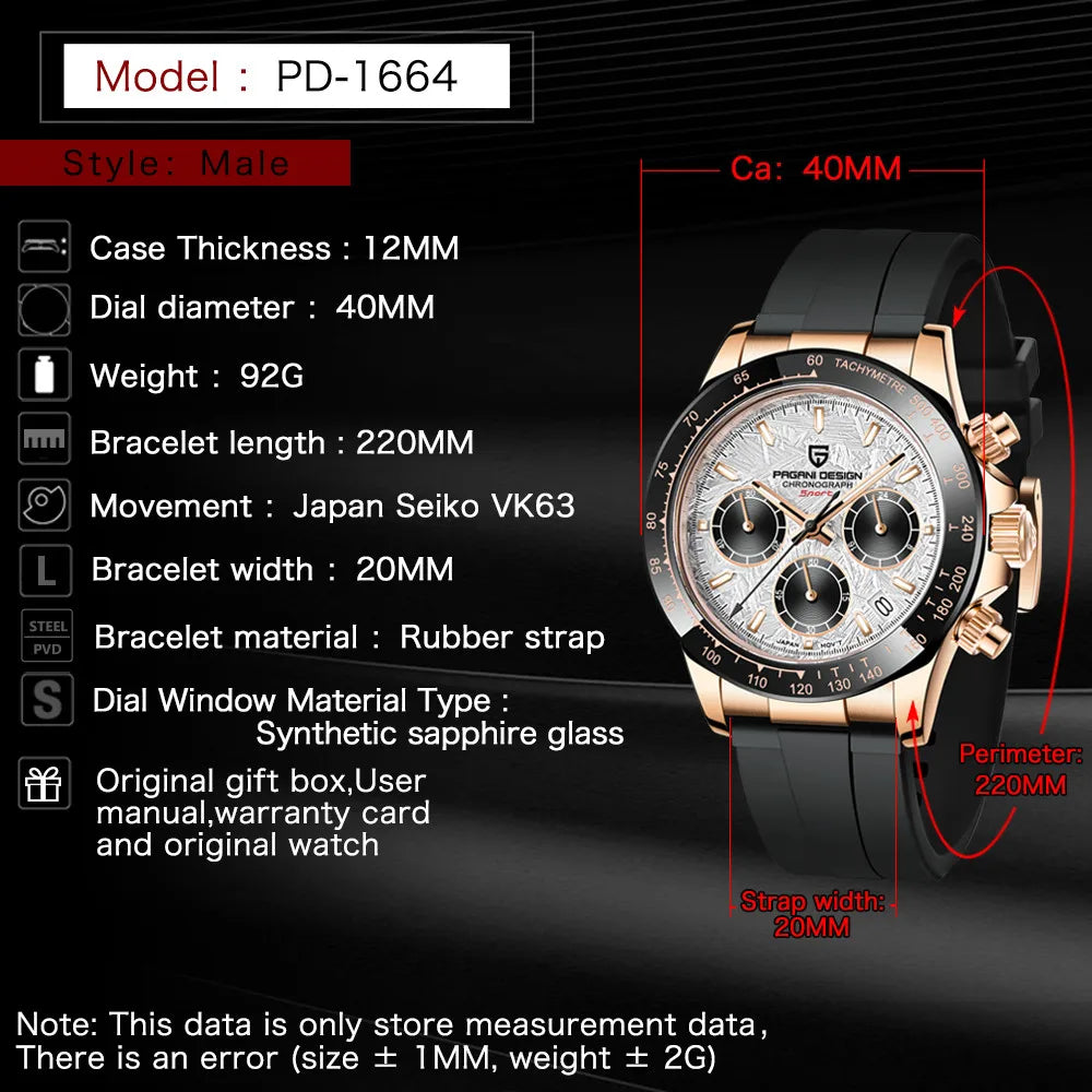PAGANI DESIGN 2025 New Men Watches Luxury AR Sapphire crystal Quartz Watch Men Waterproof Sport Chronograph Automatic Date Watch