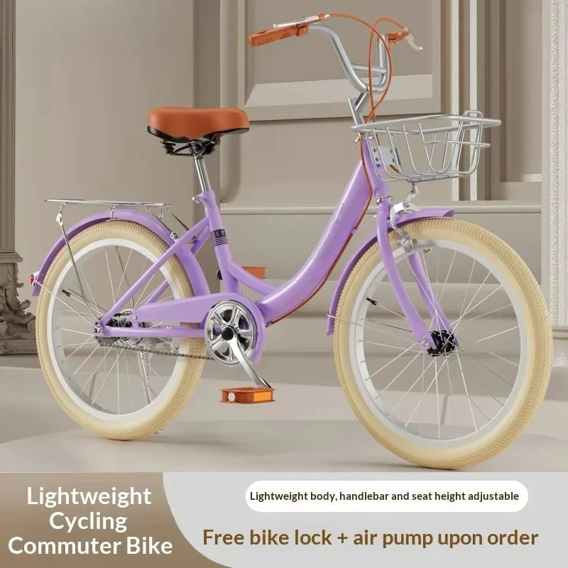 Adult Women's 20-inch/22-inch/24-inch High Carbon Steel Hard Frame Double V Brakes Lightweight Retro College Commuter Bicycle