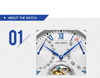 Seagull Men Watch Automatic Tourbillon Mechanical Watch Multifunctional Sapphire Calendar Luxury Men's Wristwatch ST8004ZS