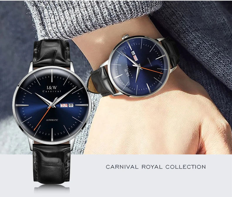 Fashion Men's Watches MIYOTA 8215 Watch Luxury brand CARNIVAL Automatic Mechanical Wristwatch Sapphire Double Calendar Men Watch