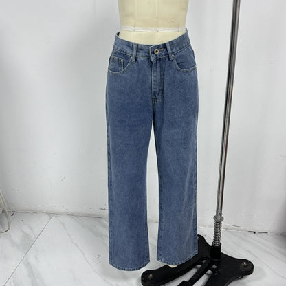 European and American Foreign Trade Cross-border High Waist Casual Bow Straight Denim Trousers for Women