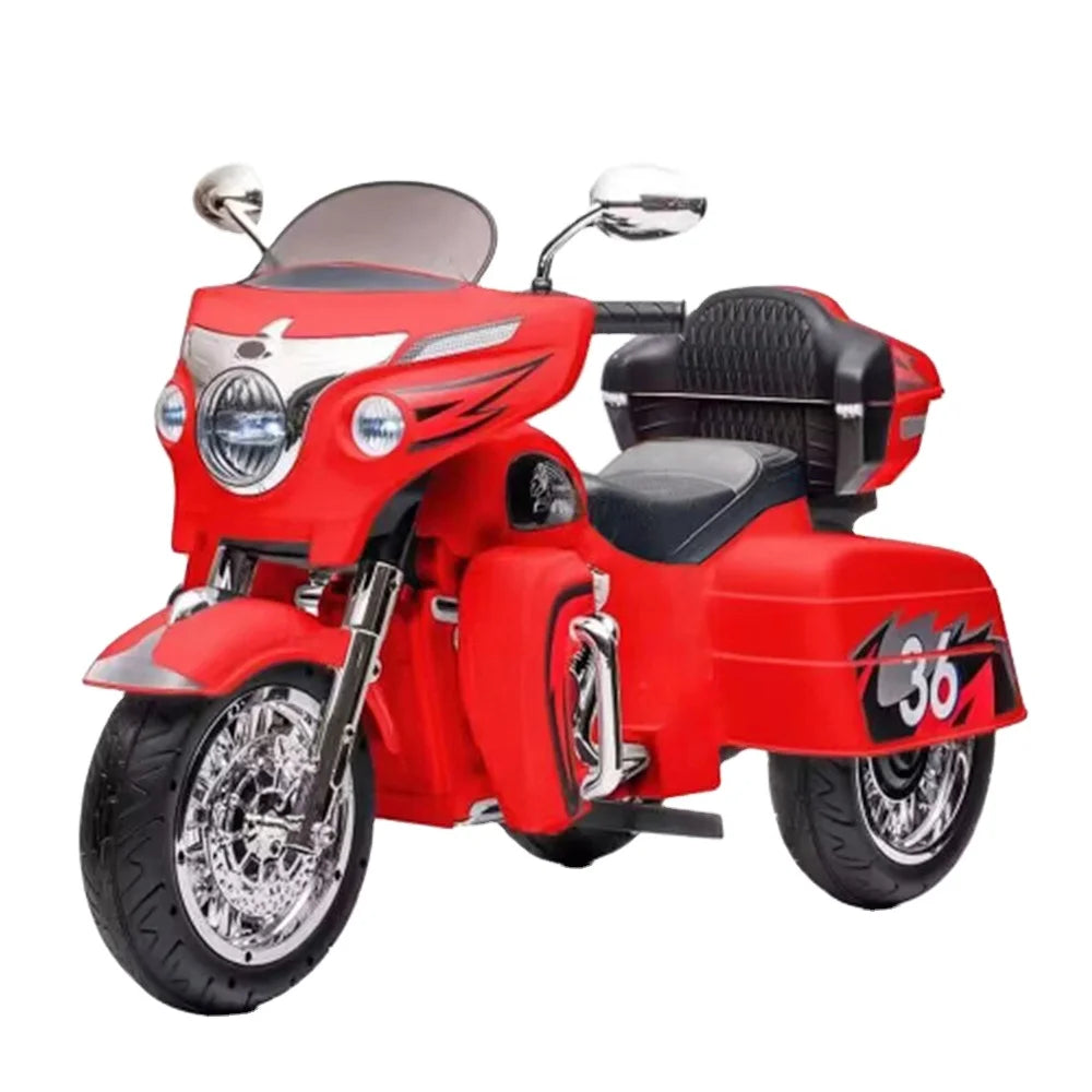 JUESHUAI eScooter 12V Two Seat Kids Electric Motorcycle with Key Start Dual Motor Headlight Storage Box 3 Wheels for Play