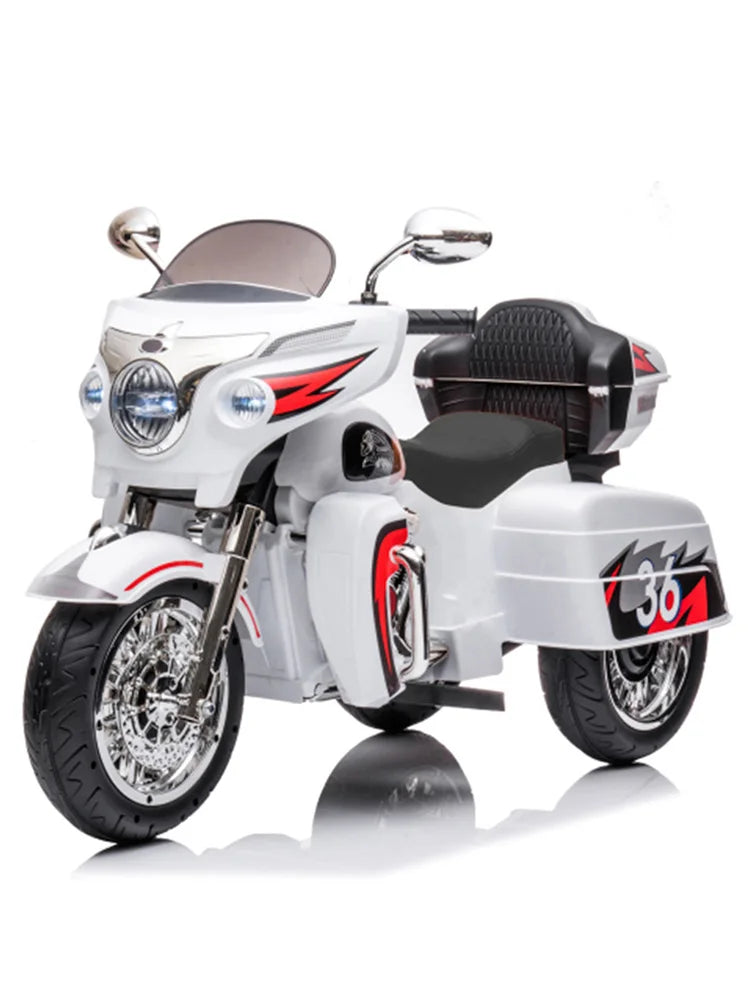 JUESHUAI eScooter 12V Two Seat Kids Electric Motorcycle with Key Start Dual Motor Headlight Storage Box 3 Wheels for Play