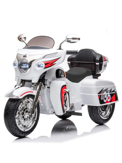 JUESHUAI eScooter 12V Two Seat Kids Electric Motorcycle with Key Start Dual Motor Headlight Storage Box 3 Wheels for Play