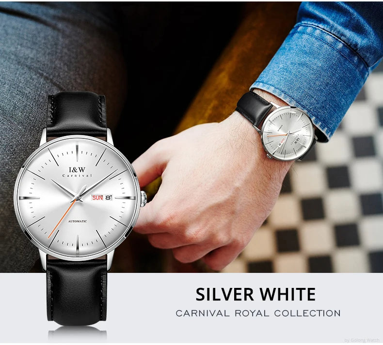 Fashion Men's Watches MIYOTA 8215 Watch Luxury brand CARNIVAL Automatic Mechanical Wristwatch Sapphire Double Calendar Men Watch