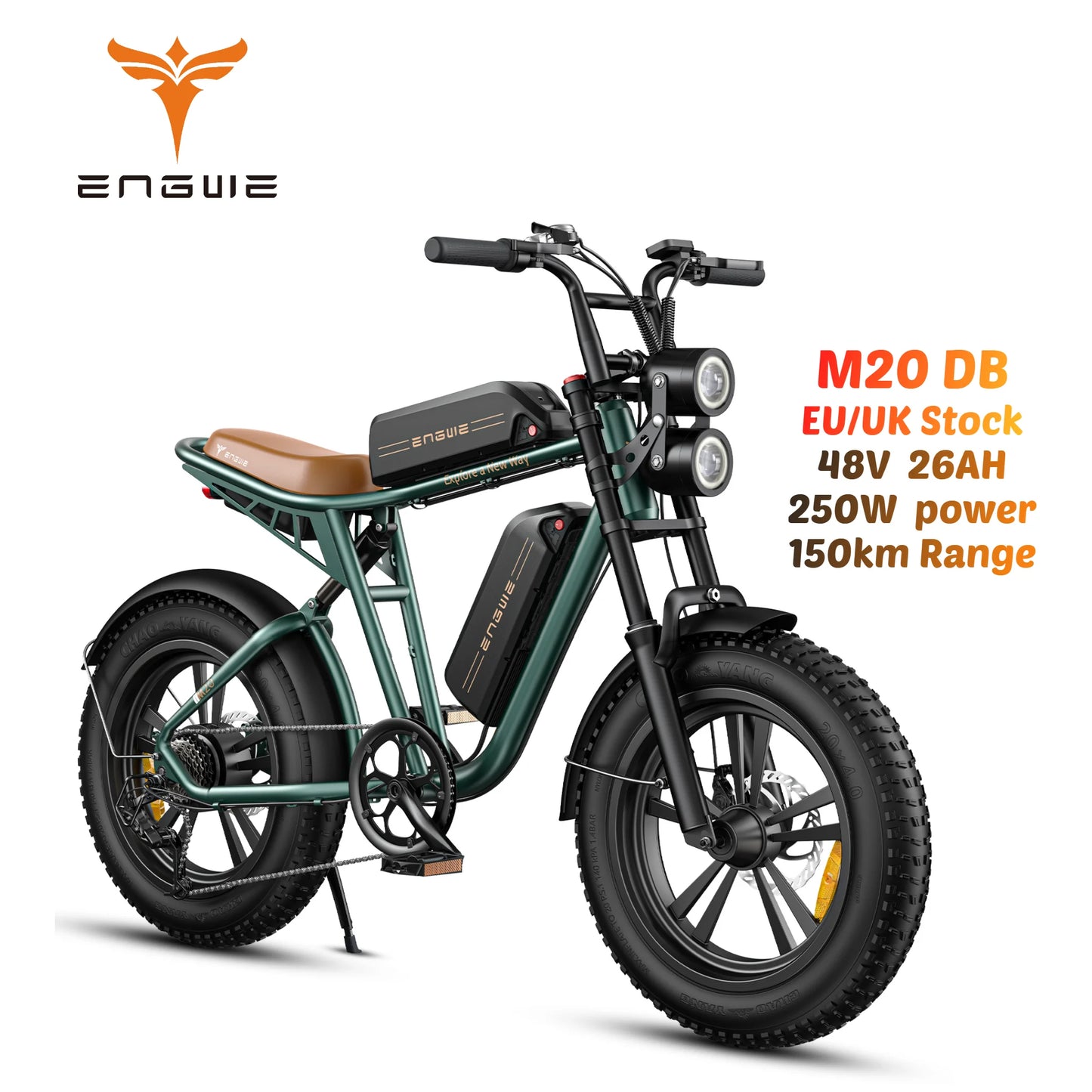 Original ENGWE M20 250W 20*4.0 Inch Fat Mountain Tires Electric Bicycle 25km/h Disc Brake Adult Fat Ebike in EU UK Warehouse