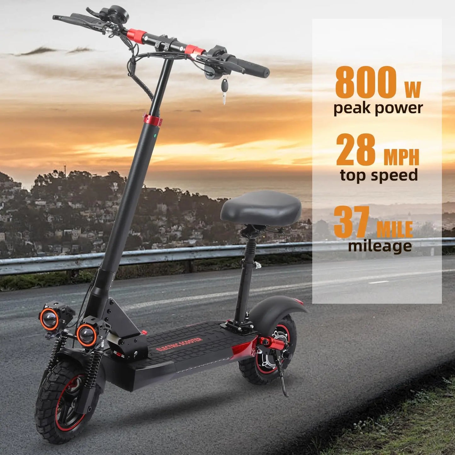 Electric Scooter, 45Miles Long Range, Top Speed 50 MPH, 10"Tires, Powerful 800W Motor, Folding Escooter for Adults Teen