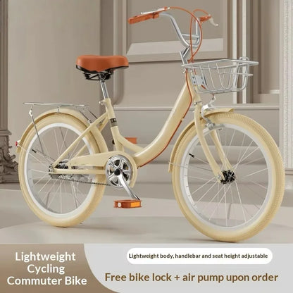 Adult Women's 20-inch/22-inch/24-inch High Carbon Steel Hard Frame Double V Brakes Lightweight Retro College Commuter Bicycle