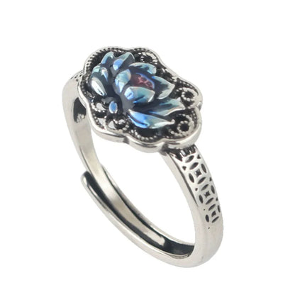 XIYANIKE Vintage Thai Silver Drip Glue Lotus Flower Adjustable Finger Rings For Women Fashion New Jewelry Gift Party anillos