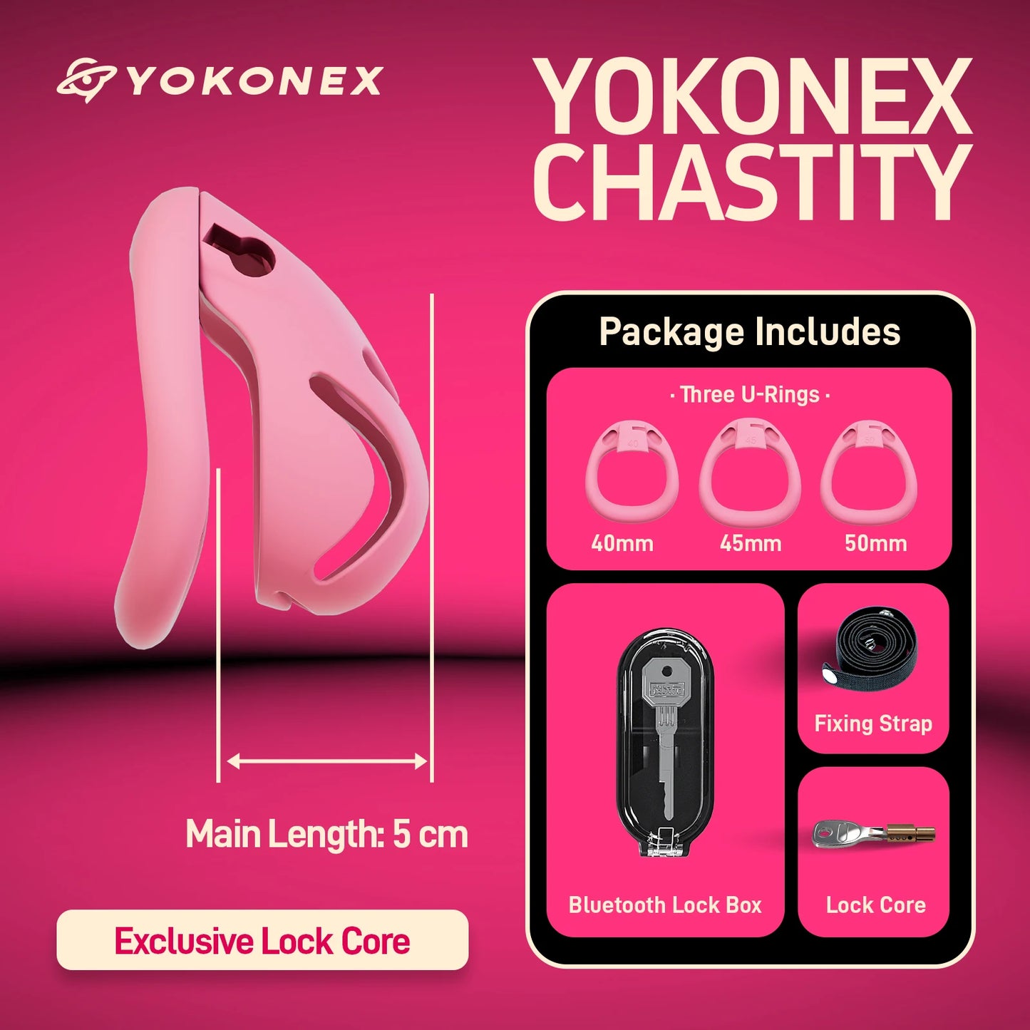 YoKoNex Men Chastity Lock, Black Male Cage, Penis Ring with 3 Sizes, Ergonomic Chastity Device, Adult Toy, New 2026