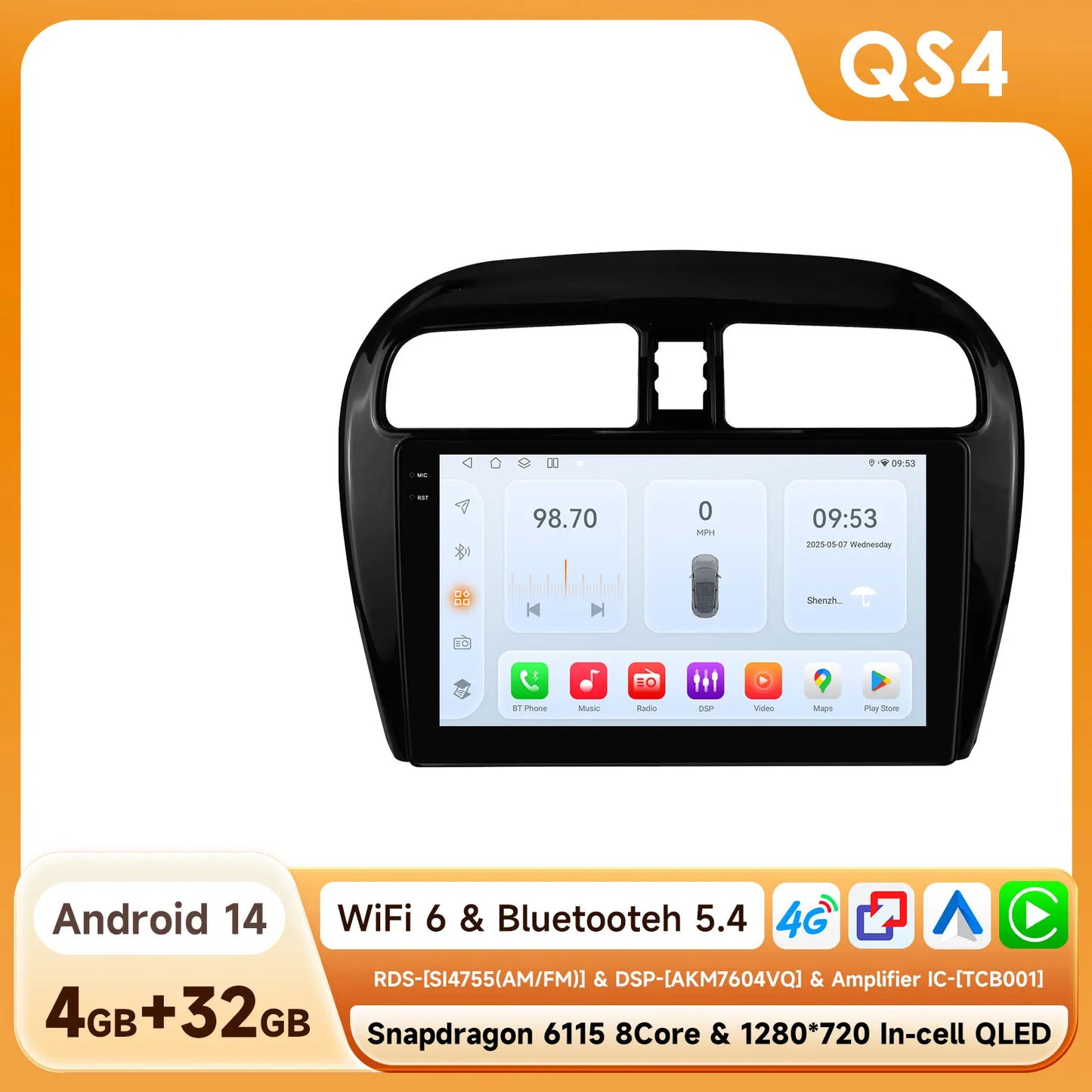 Hizpo 2 Din Android 14 Car Radio Multimidia For MITSUBISHI Mirage Spacestar Dodge Attitude 2012-2018 GPS Navigation Carplay DSP