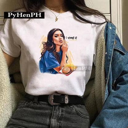 Fashion Girl T Shirt  A Stylish European and American Style Printed T-shirt Is A Great Summer Casual Friend for Women