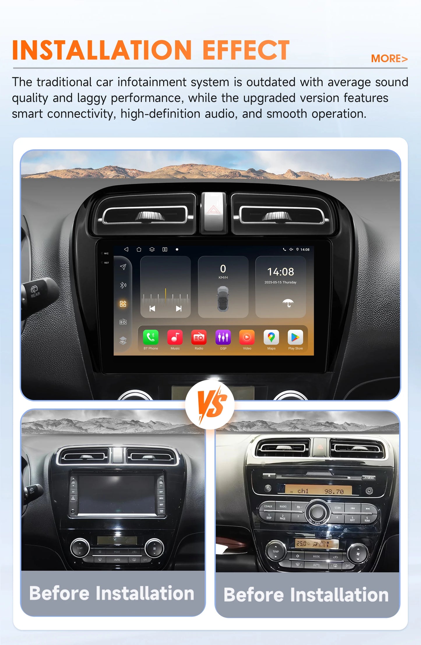 Hizpo 2 Din Android 14 Car Radio Multimidia For MITSUBISHI Mirage Spacestar Dodge Attitude 2012-2018 GPS Navigation Carplay DSP