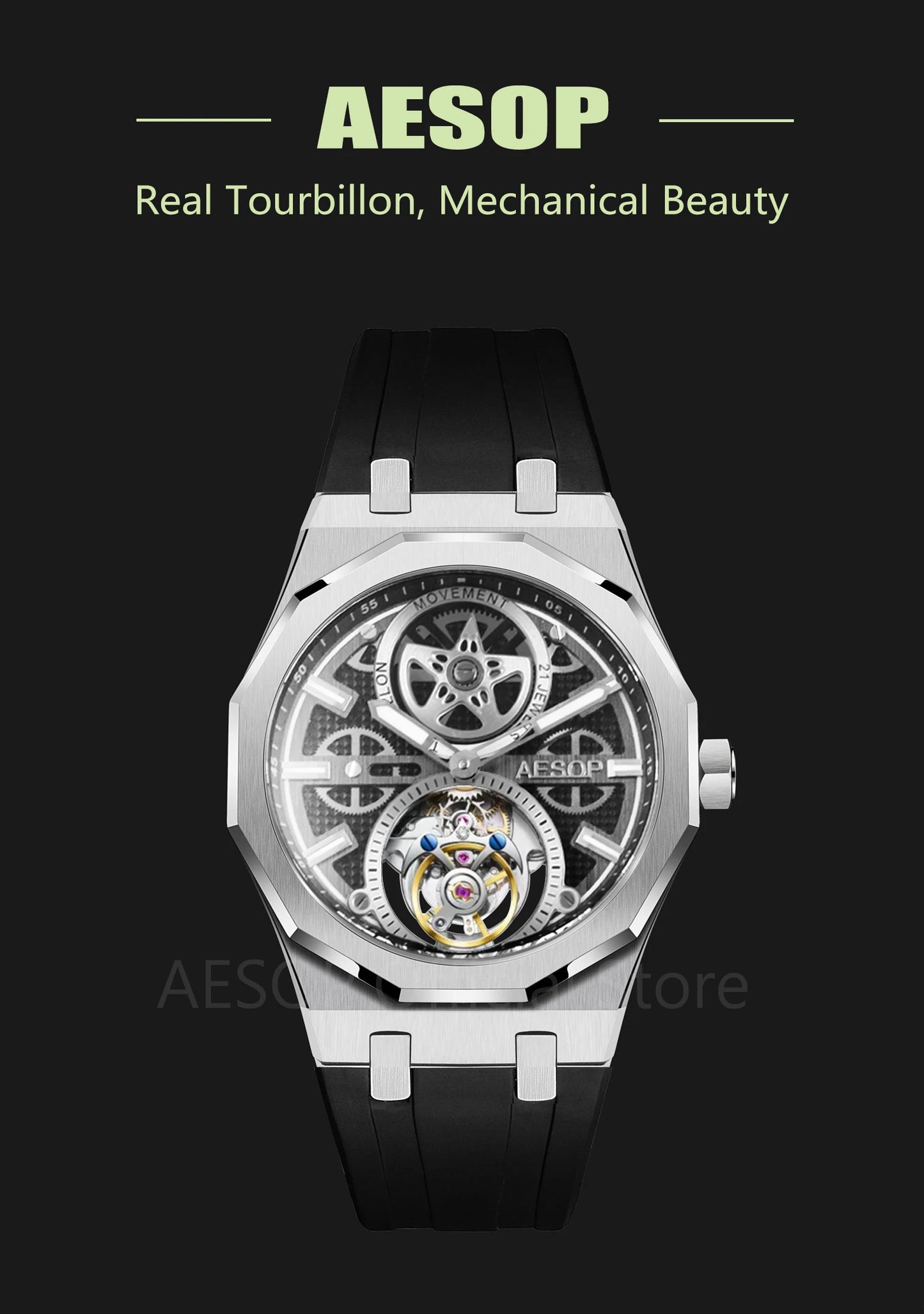 AESOP Men Flying Tourbillon Movement Mechanical Automatic Luxury Watches Wristwatches Skeleton Watch Brand For Man Sapphire