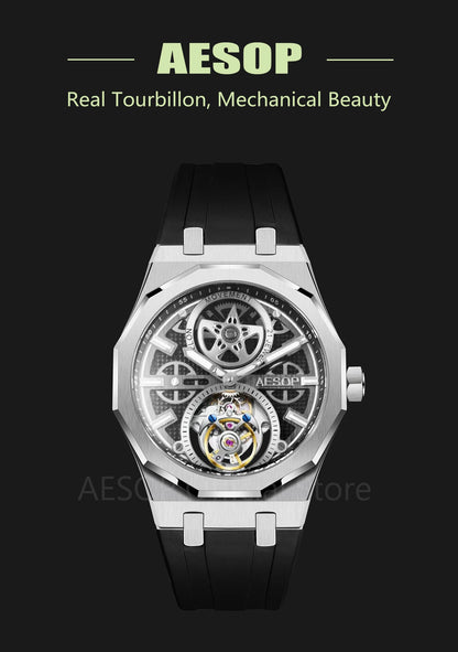 AESOP Men Flying Tourbillon Movement Mechanical Automatic Luxury Watches Wristwatches Skeleton Watch Brand For Man Sapphire