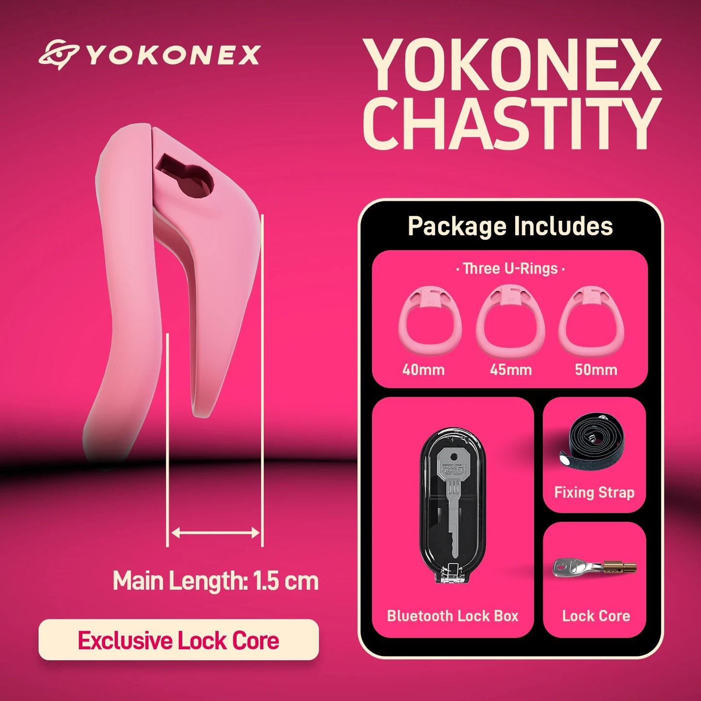 YoKoNex Men Chastity Lock, Black Male Cage, Penis Ring with 3 Sizes, Ergonomic Chastity Device, Adult Toy, New 2026
