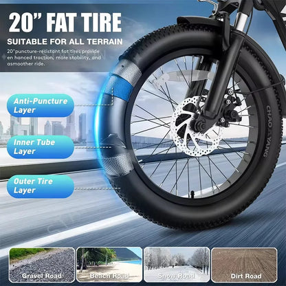 20-inch foldable parent-child riding E-BIKE. 48V13AH removable battery electric scooter, 1000W brushless motor electric bicycle