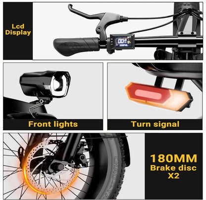 20-inch foldable parent-child riding E-BIKE. 48V13AH removable battery electric scooter, 1000W brushless motor electric bicycle