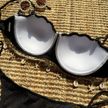 Sexy Shell Starfish Ornament Bikinis Sets Women White Ruffles Push Up Underwire Thong Swimsuit 2025 Beach Bathing Suit Swimwear