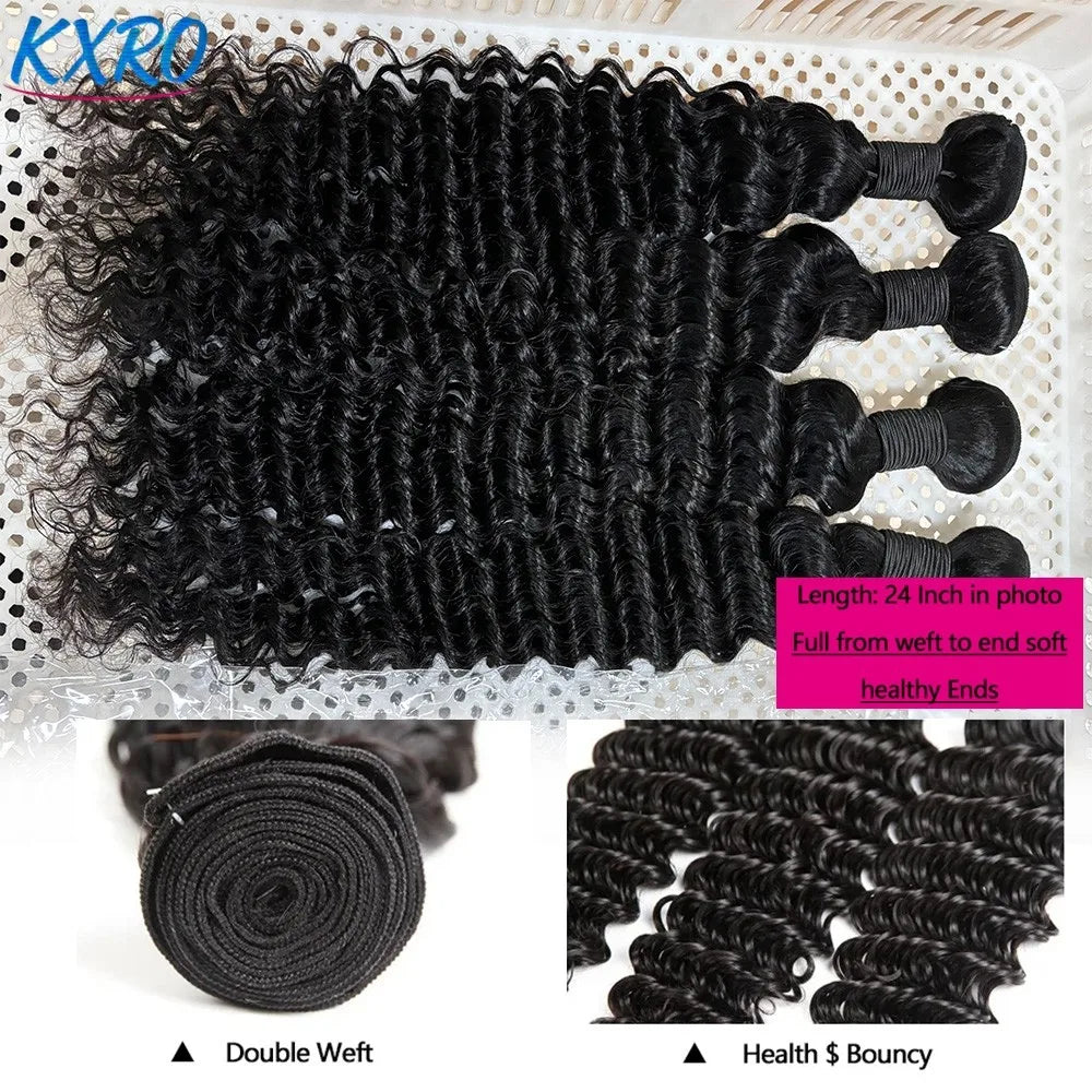 20 22 24Inch Deep Wave Bundles 12A Human Hair Bundles Human Hair Quality Brazilian Bundles 100% Human Hair Raw Hair Bundles for Women ready to wear On Clearance Sale Pre Plucked Wig Party work daily life