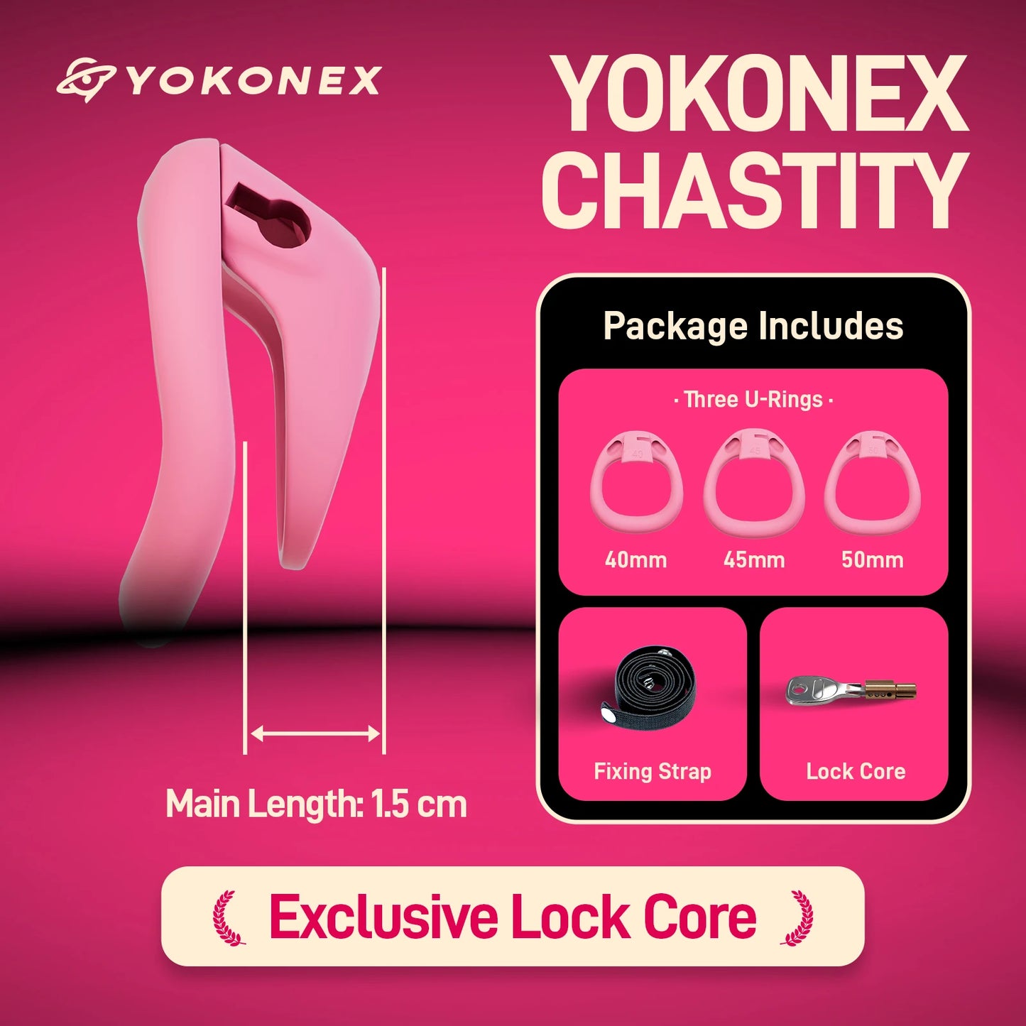 YoKoNex Men Chastity Lock, Black Male Cage, Penis Ring with 3 Sizes, Ergonomic Chastity Device, Adult Toy, New 2026