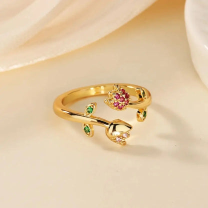 Romantic Colorful Tulip Flower CZ Stainless Steel Women's Ring 18K Gold-plated Anti Fading Rings Wedding Jewelry New Accessories