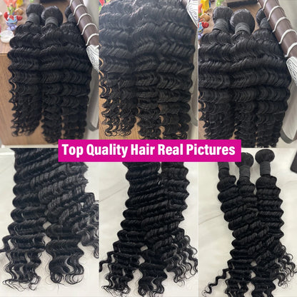 20 22 24Inch Deep Wave Bundles 12A Human Hair Bundles Human Hair Quality Brazilian Bundles 100% Human Hair Raw Hair Bundles for Women ready to wear On Clearance Sale Pre Plucked Wig Party work daily life
