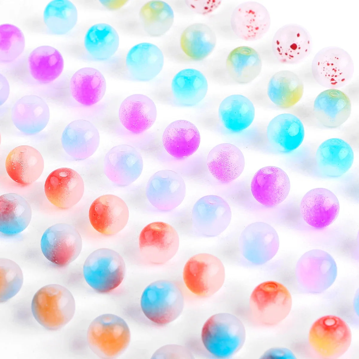 50pcs 8mm Glass Imitation Jade Bead Gradient Double Color Round Bead Handmade DIY Bracelet Necklace Jewelry Making Loose Bead Ma