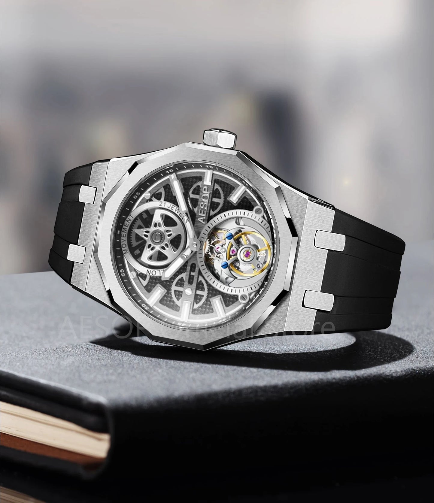 AESOP Men Flying Tourbillon Movement Mechanical Automatic Luxury Watches Wristwatches Skeleton Watch Brand For Man Sapphire