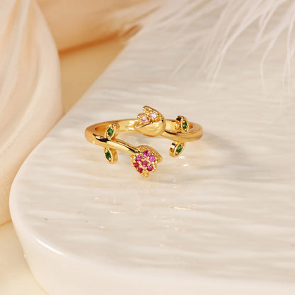 Romantic Colorful Tulip Flower CZ Stainless Steel Women's Ring 18K Gold-plated Anti Fading Rings Wedding Jewelry New Accessories
