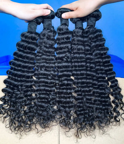 20 22 24Inch Deep Wave Bundles 12A Human Hair Bundles Human Hair Quality Brazilian Bundles 100% Human Hair Raw Hair Bundles for Women ready to wear On Clearance Sale Pre Plucked Wig Party work daily life
