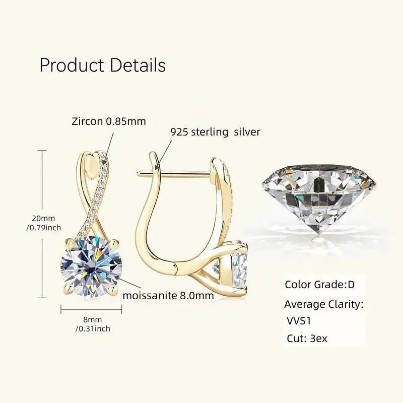 Taoyu D2.0CT Moissanite Drop Hie Earrings Real Silver Women Gold Plated Hoops Infinite Earring Certified Wedding Jewelry