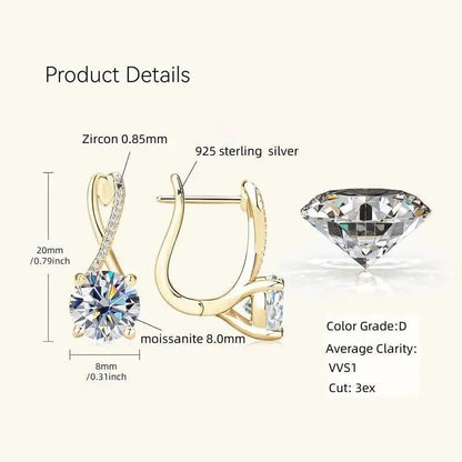 Taoyu D2.0CT Moissanite Drop Hie Earrings Real Silver Women Gold Plated Hoops Infinite Earring Certified Wedding Jewelry