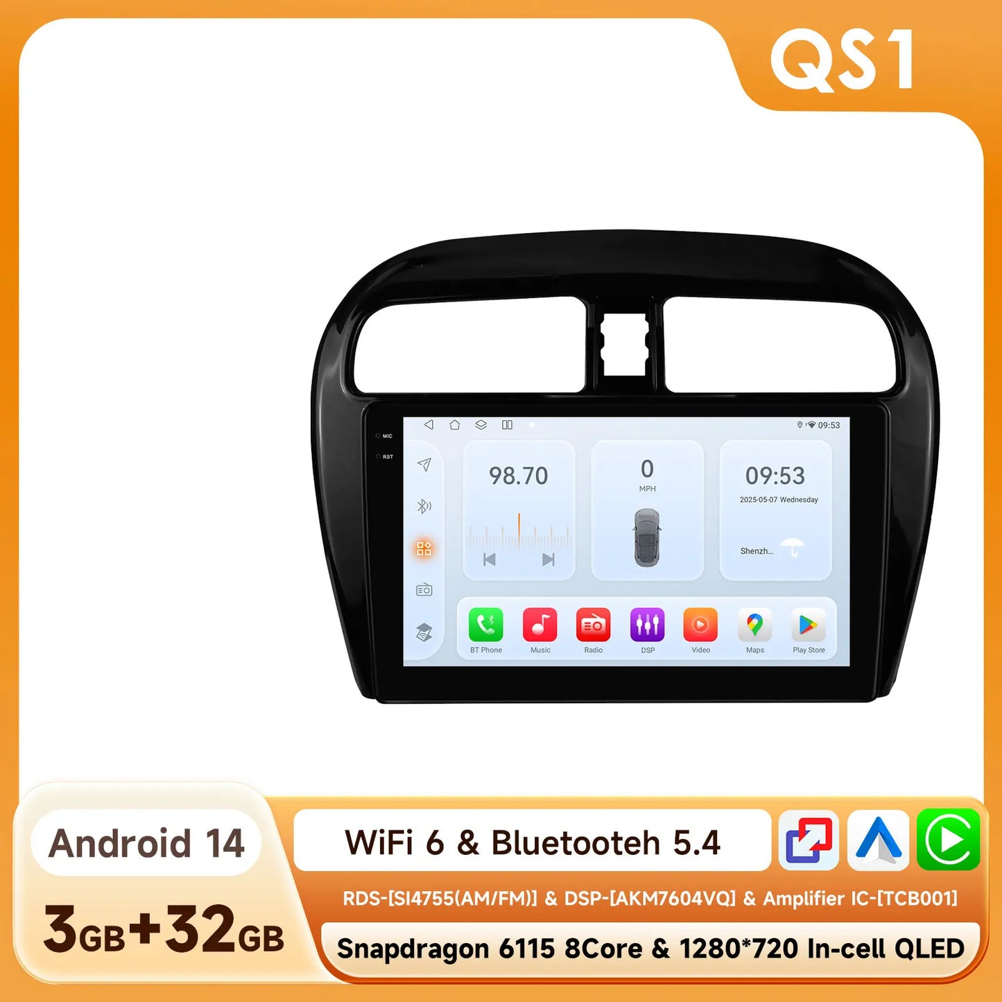 Hizpo 2 Din Android 14 Car Radio Multimidia For MITSUBISHI Mirage Spacestar Dodge Attitude 2012-2018 GPS Navigation Carplay DSP